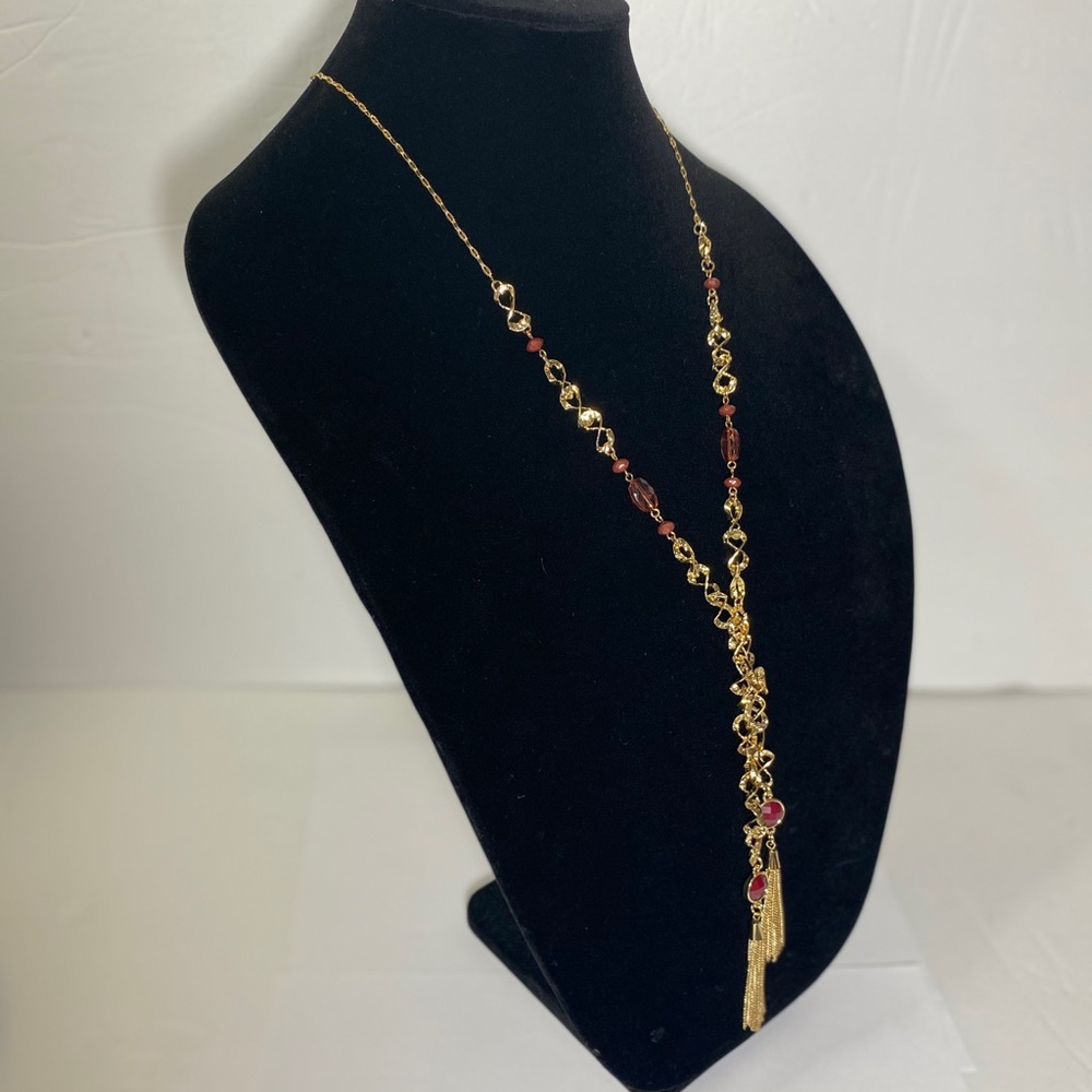 golden twists with Burgundy beads necklace - Picture 4 of 8